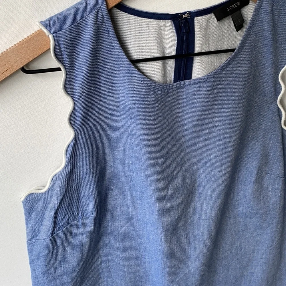 J Crew Blue Chambray Scallop Grommet Tank Top,Sz 0‎